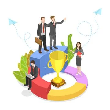 Flat isometric vector concept of successful creative team. Stock Illustration