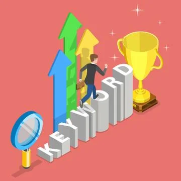 Flat isometric vector concept of tracking tool for keyword SEO ranking. Illustrazione stock