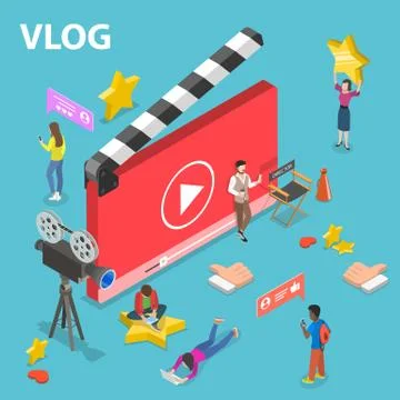 Flat isometric vector concept of video blog. Illustrazione stock
