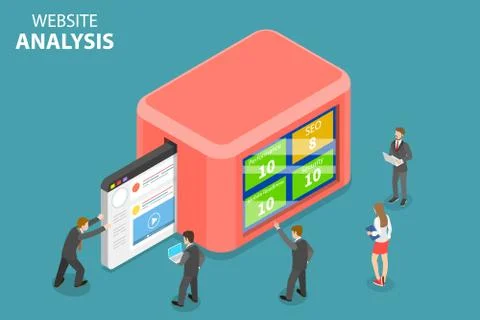 Flat isometric vector concept of website data analysis, web analytics. Stock Illustration