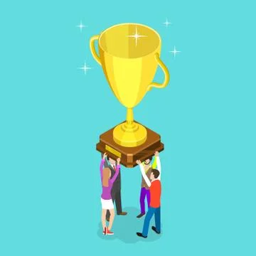 Flat isometric vector concept of winning team, effective teamwork. Stock Illustration