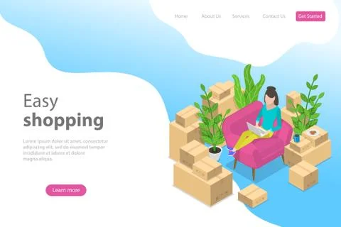 Flat isometric vector landing page template for easy shopping, e-commerce. Stock Illustration