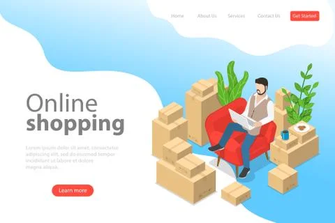 Flat isometric vector landing page template of easy shopping, e-commerce. Stock Illustration