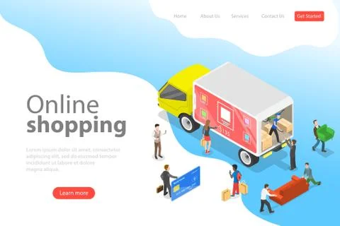 Flat isometric vector landing page template of easy shopping, e-commerce. Stock Illustration