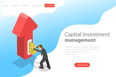 Flat isometric vector landing page template of financial investment. Illustrazione stock