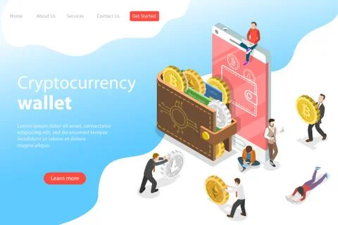 Flat isometric vector landing page template of cryptocurrency wallet. Stock Illustration