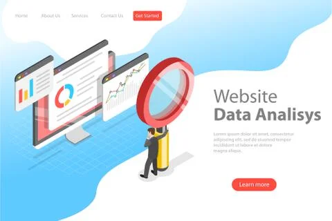 Flat isometric vector landing page template of website data analysis. Stock Illustration