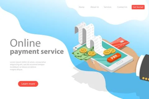 Flat isometric vector landing page template of online payment service. Illustrazione stock