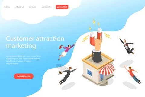 Flat isometric vector landing page template for client attracting. Stock Illustration