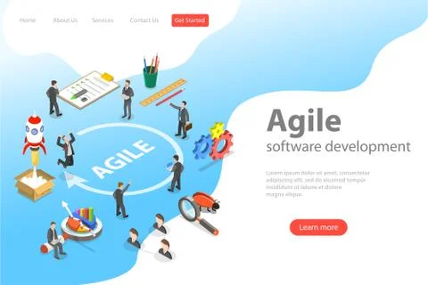 Flat isometric vector landing page of agile software development. Stockillustratie