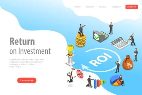 Flat isometric vector landing page template of return on investment, roi. Stock Illustration