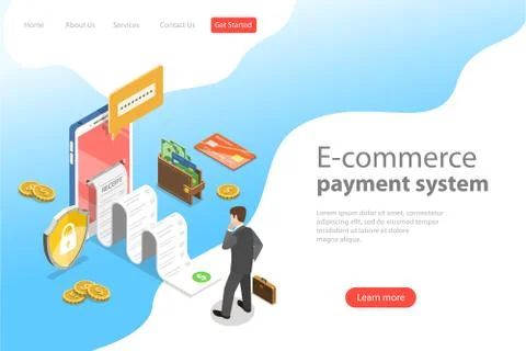 Flat isometric vector landing page template of e-commerce payment system. Stock Illustration