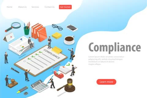 Flat isometric vector landing page template of regulatory compliance. Stock Illustration