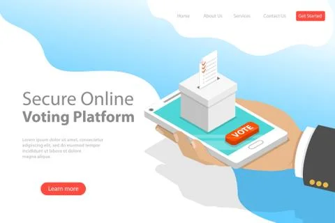 Flat isometric vector landing page template of voting online, e-voting. Stock Illustration