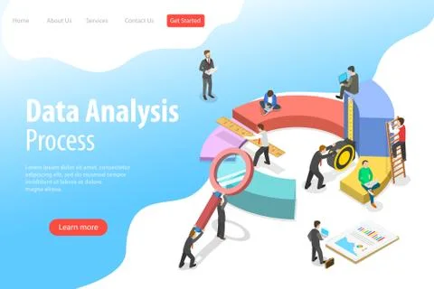 Flat isometric vector landing page template of business statistics and analytics Stock Illustration