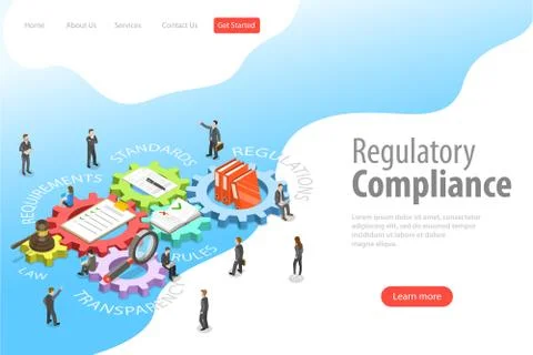 Flat isometric vector landing page template of regulatory compliance. Stock Illustration