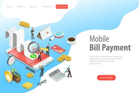 Flat isometric vector landing page template of online bill payment, shopping. Stock Illustration