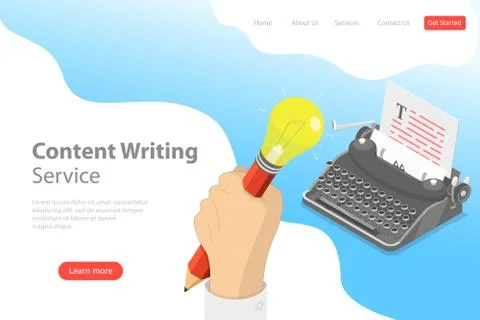 Flat isometric vector landing page template of creative writing, copywriting. Stock Illustration
