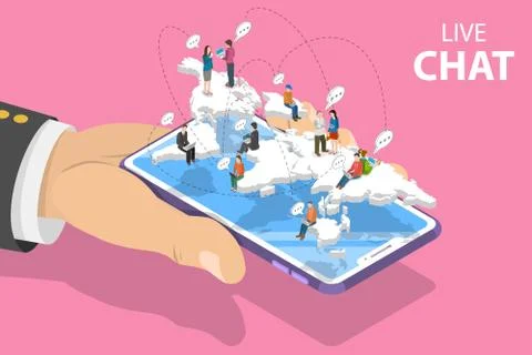 Flat isometric vector landing page template of social media network. Stock Illustration