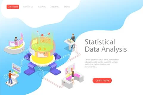 Flat isometric vector landing page template of statictical data analysis. Stock Illustration