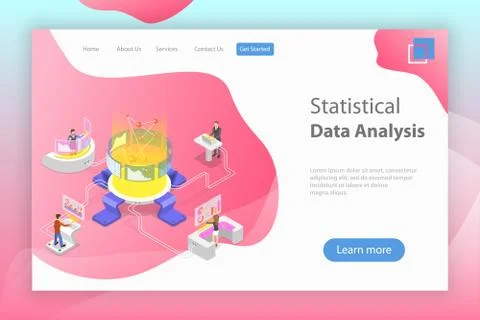 Flat isometric vector landing page template of statictical data analysis. Stock Illustration