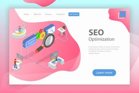 Flat isometric vector landing page template of search engine ranking. Stock Illustration