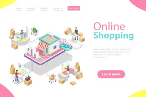 Flat isometric vector landing page template of easy shopping, e-commerce. Stock Illustration