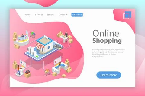 Flat isometric vector landing page template of easy shopping, e-commerce. Stock Illustration