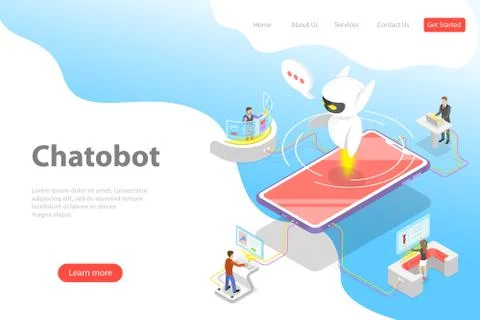 Flat isometric vector landing page template of chatbot, ai. Stock Illustration