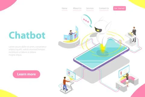 Flat isometric vector landing page template of chatbot, ai. Stock Illustration