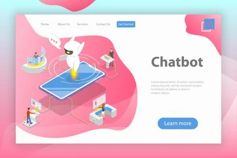 Flat isometric vector landing page template of chatbot, ai. Stock Illustration