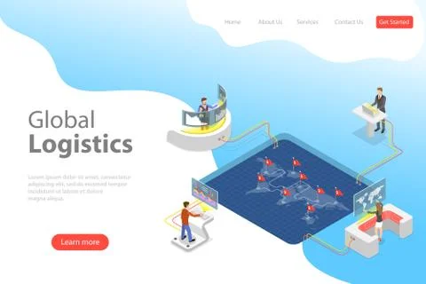 Flat isometric vector landing page template of global logistics. Stock Illustration