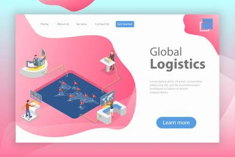 Flat isometric vector landing page template of global logistics. Stock Illustration