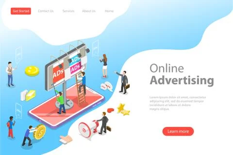 Flat isometric vector landing page template of mobile advertising. Stock Illustration