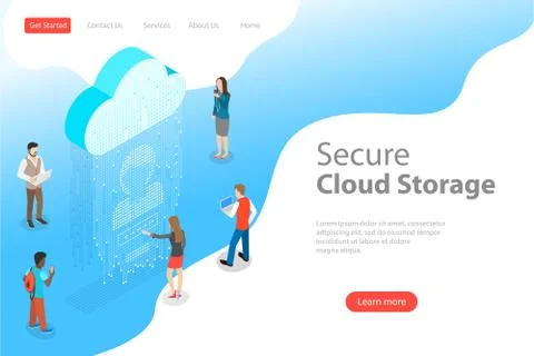 Flat isometric vector landing page template of secure cloud storage, big data. Stock Illustration