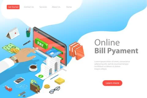 Flat isometric vector landing page template of bill payment, shopping. Stock Illustration
