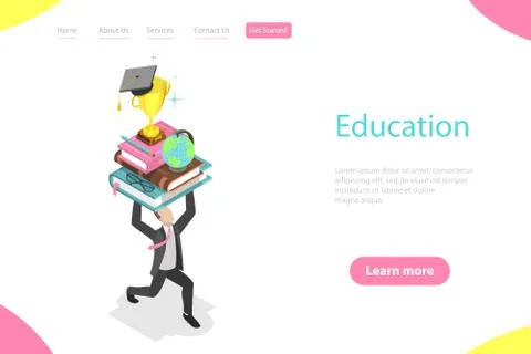 Flat isometric vector landing page template of online education, e-learning. Stockillustratie