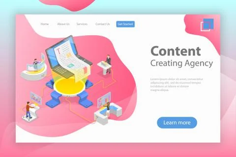 Flat isometric vector landing pate template of content creating, copywriting. Stock Illustration