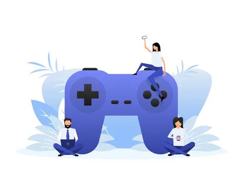 Flat joystick people for computer game design. Flat vector illustration Illustrazione stock