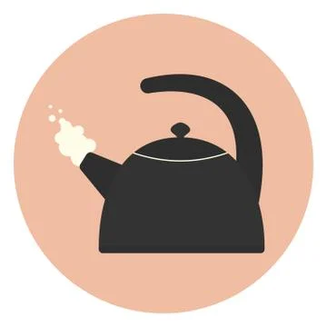 Flat kettle with steam icon, kitchen appliance Stock Illustration