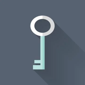 Flat key icon over blue Illustrazione stock