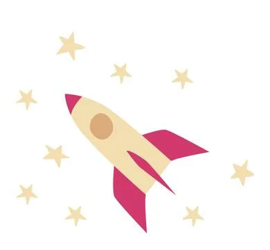 Flat kids space ship element. Rocket illustration print. Stock Illustration