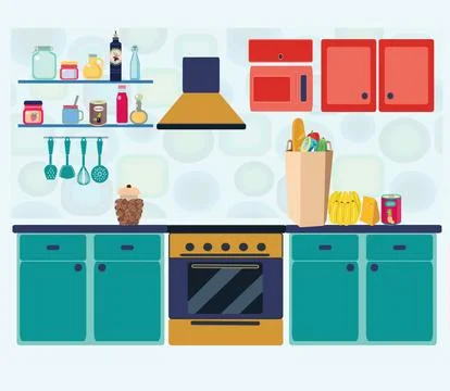 Flat-kitchen-3 Stock Illustration
