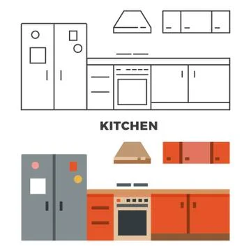 Flat kitchen concept isolated on white background Stock Illustration