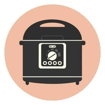 Flat kitchen multicooker machine icon, crockpot Stock Illustration