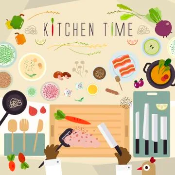 Flat kitchen table for cooking in flat design Stock Illustration