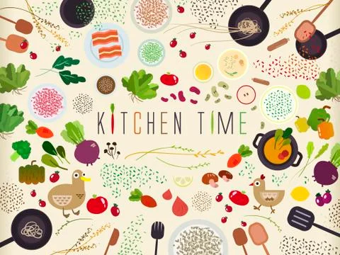 Flat kitchen table for cooking in flat design Stock Illustration