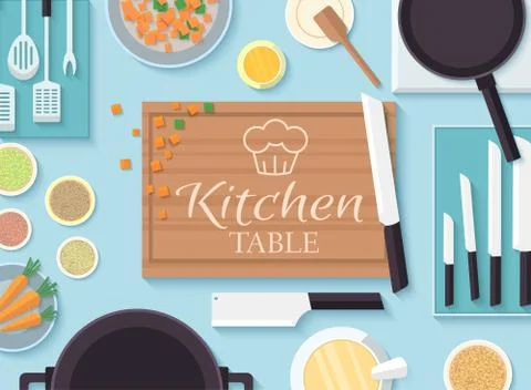 Flat kitchen table for cooking in house vector illustration desi Stock Illustration
