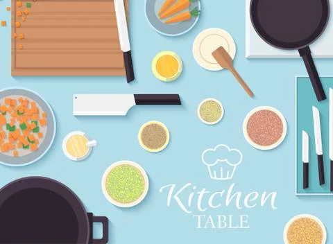 Flat kitchen table for cooking in house vector illustration desi Stock Illustration