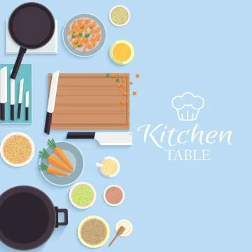 Flat kitchen table for cooking in house vector illustration desi Stock Illustration